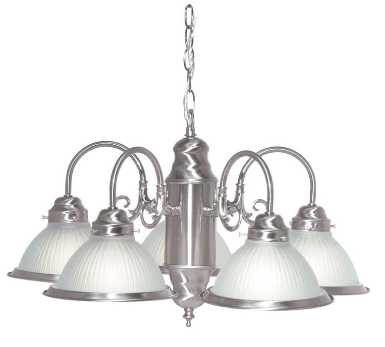 Chandelier Nuvo SF76-695 5 Light - 22" - Chandelier - With Frosted Ribbed Shades - Brushed Nickel Finish Nuvo
