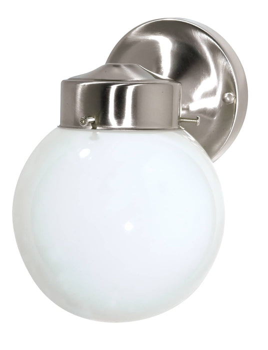 Wall Fixture Nuvo SF76-705 1 Light - 6" - Porch - Wall - With White Globe - Brushed Nickel Finish Nuvo