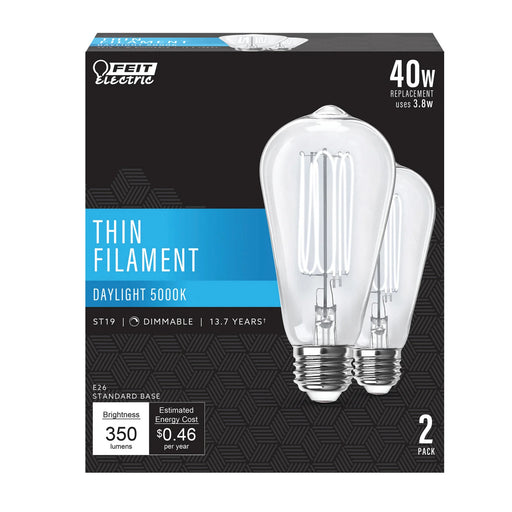 LED ST19 Feit ST1940/950CATFIL/2 3.8W ST19 White Filament Vintage Edison LED Light Bulb 2 Pack Feit Electric