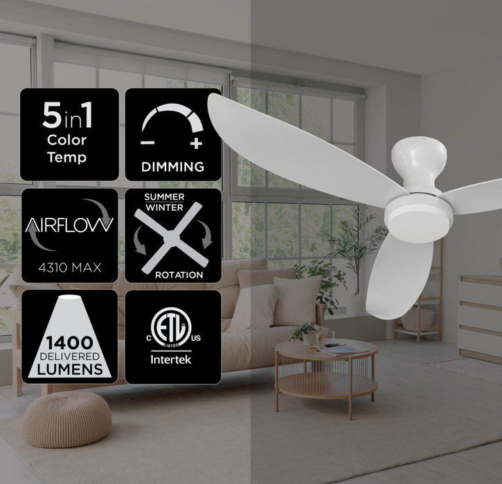 AFX BNKN523 Banks 52 Inch 3 Blade Ceiling Fan with Light Kit & Remote White