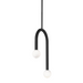 Minimalist pendant light with black arch and white bulbs on a white background