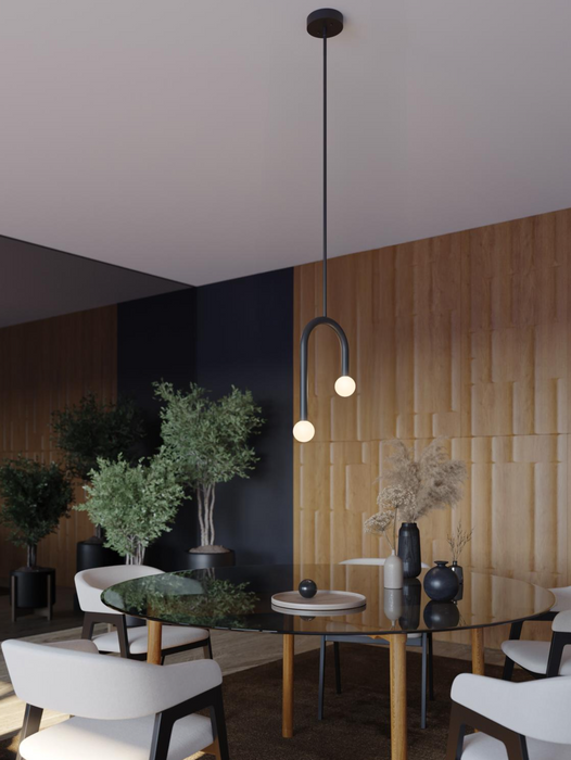 AFX Colette Dual Arm LED Pendant | 5CCT Selectable, White Glass Diffuser