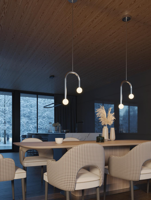 AFX Colette Dual Arm LED Pendant | 5CCT Selectable, White Glass Diffuser