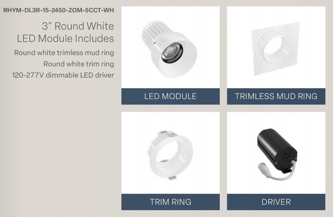 LED Downlight American Lighting Rhyme 3 inch Beam Angle Adjustable LED Downlight Round White 5CCT American Lighting