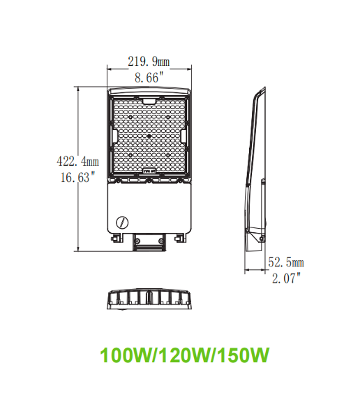 LED Shoebox Area Light 100W/120W/150W Selectable, 3CCT, Type III