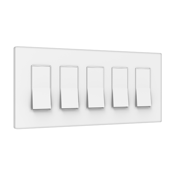TAN-D0070-5W-S 5-Gang Decorator Screwless Wall Plate - White