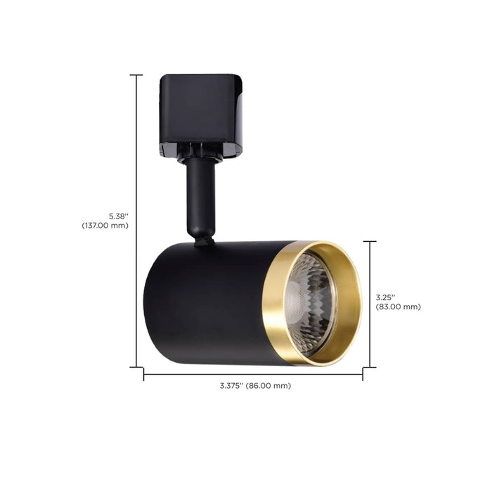 Track Head Nuvo TH637 12 Watt LED Small Cylindrical Track Head - 3000K - Matte Black and Brushed Brass Finish - H-Style Nuvo