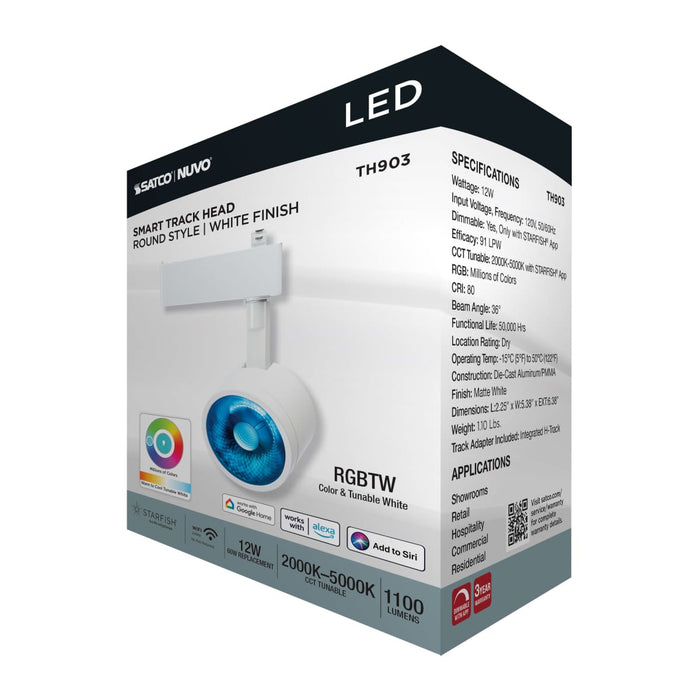 Track Head Nuvo TH903 12 Watt LED Track Head - Starfish Enabled - Round Shape - White Finish - 120 Volt - RGBTW - H-Style Nuvo