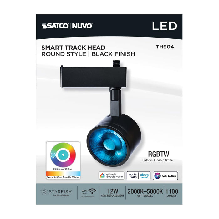 Track Head Nuvo TH904 12 Watt LED Track Head - Starfish Enabled - Round Shape - Black Finish - 120 Volt - RGBTW - H-Style Nuvo