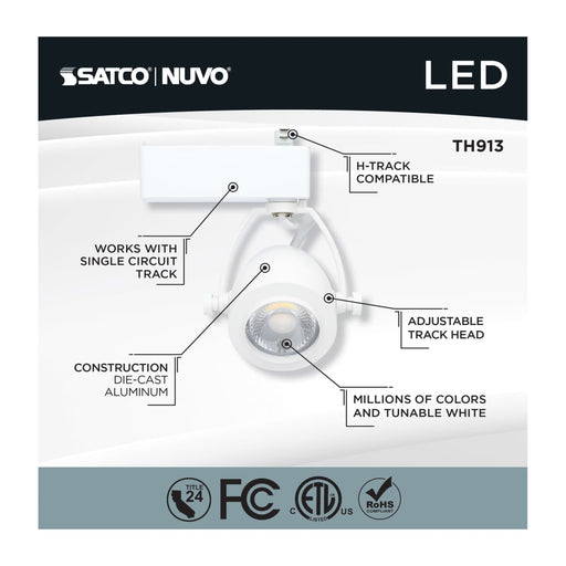 Track Head Nuvo TH913 12 Watt LED Track Head - Starfish Enabled - Pinch Back - White Finish - 120 Volt - RGBTW - H-Style Nuvo