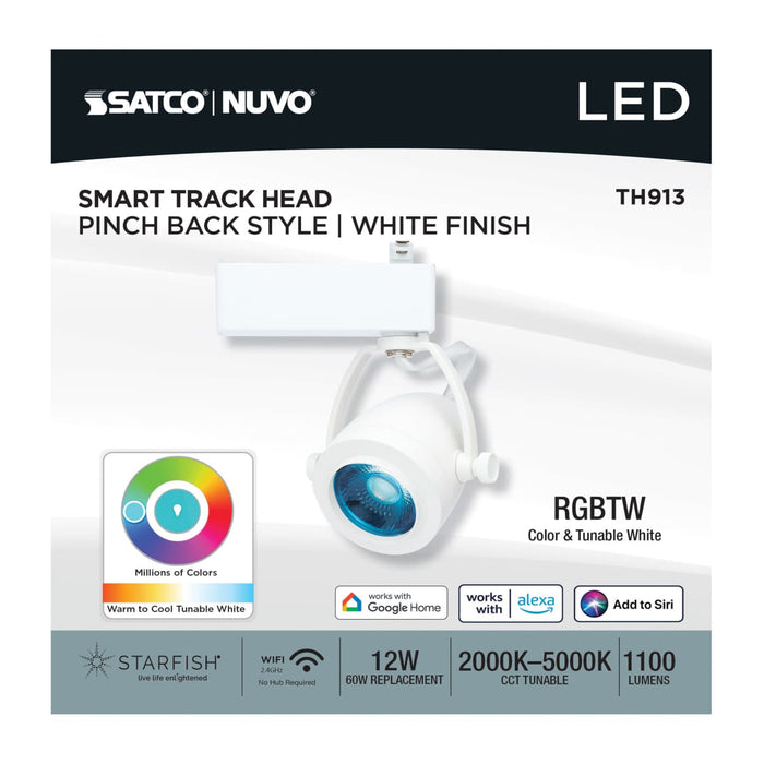 Track Head Nuvo TH913 12 Watt LED Track Head - Starfish Enabled - Pinch Back - White Finish - 120 Volt - RGBTW - H-Style Nuvo