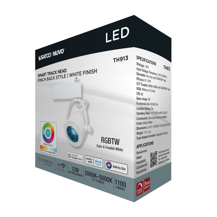 Track Head Nuvo TH913 12 Watt LED Track Head - Starfish Enabled - Pinch Back - White Finish - 120 Volt - RGBTW - H-Style Nuvo