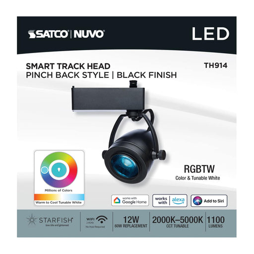 Track Head Nuvo TH914 12 Watt LED Track Head - Starfish Enabled - Pinch Back - Black Finish - 120 Volt - RGBTW - H-Style Nuvo