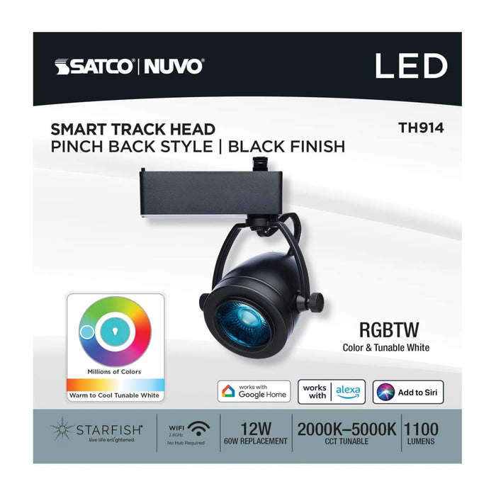 Track Head Nuvo TH914 12 Watt LED Track Head - Starfish Enabled - Pinch Back - Black Finish - 120 Volt - RGBTW - H-Style Nuvo