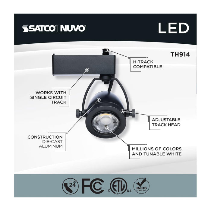 Track Head Nuvo TH914 12 Watt LED Track Head - Starfish Enabled - Pinch Back - Black Finish - 120 Volt - RGBTW - H-Style Nuvo