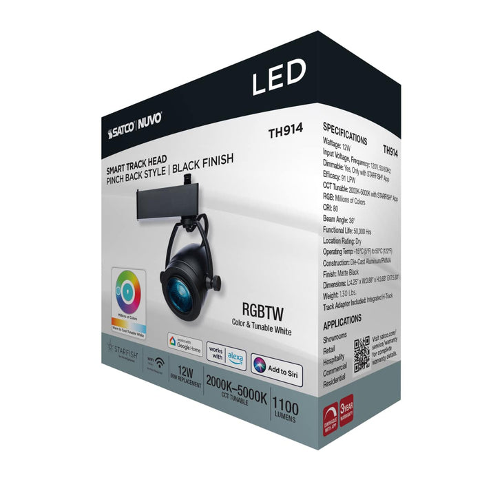 Track Head Nuvo TH914 12 Watt LED Track Head - Starfish Enabled - Pinch Back - Black Finish - 120 Volt - RGBTW - H-Style Nuvo