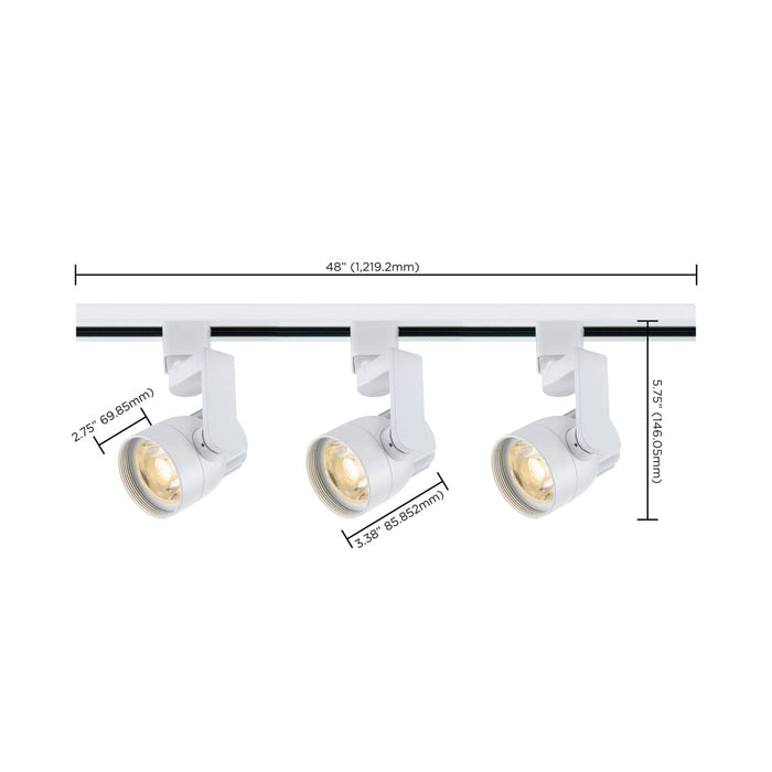 Track Kit Nuvo TK423 3 Light - Track Lighting Kit - 12 Watt LED per Head - 3000K - 4 foot Track - 36 degree - Round shape with angle arm - White finish - H-Style Nuvo