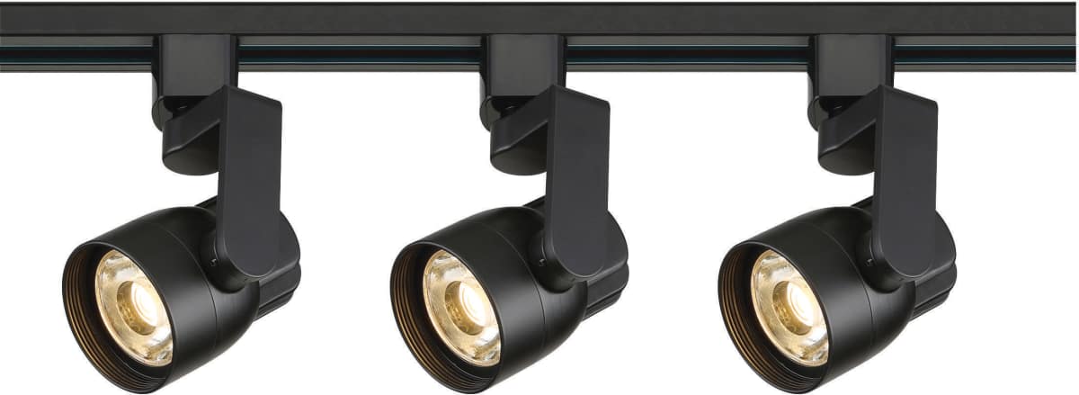 Track Kit Nuvo TK424 3 Light - Track Lighting Kit - 12 Watt LED per Head - 3000K - 4 foot Track - 36 degree - Round shape with angle arm - Black finish - H-Style Nuvo