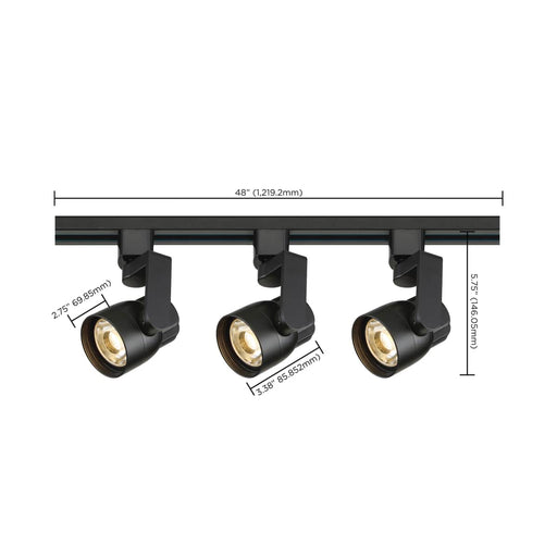 Track Kit Nuvo TK424 3 Light - Track Lighting Kit - 12 Watt LED per Head - 3000K - 4 foot Track - 36 degree - Round shape with angle arm - Black finish - H-Style Nuvo