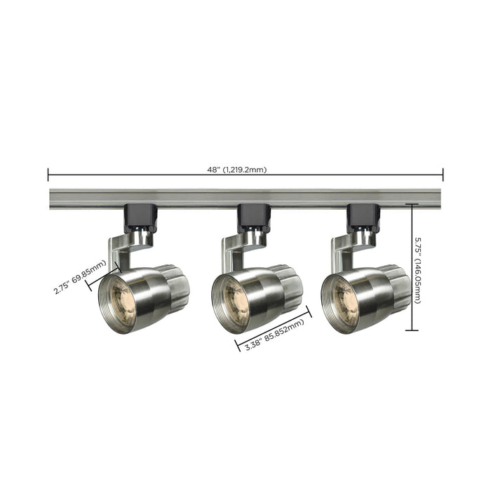 Track Kit Nuvo TK427 3 Light - Track Lighting Kit - 12 Watt LED per Head - 3000K - 4 foot Track - 36 degree - Round shape with angle arm - Brushed Nickel finish - H-Style Nuvo