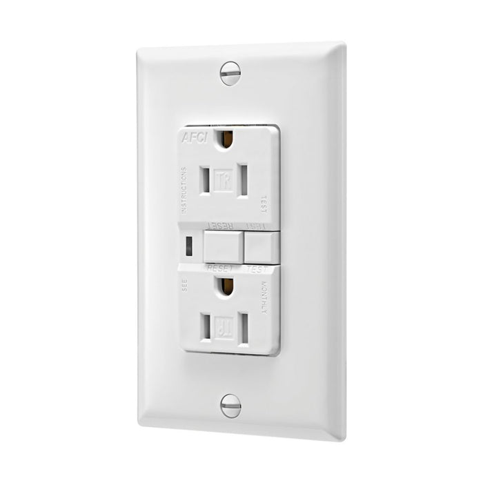 Receptacle Eaton TRAFCI15W 15 Amp AFCI Receptacle Tamper Resistant White with Wall Plate Eaton