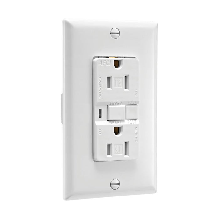 Receptacle Eaton TRAFCI15W 15 Amp AFCI Receptacle Tamper Resistant White with Wall Plate Eaton