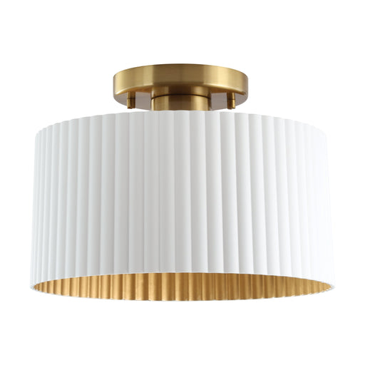 Semi-Flush Mount Thesis 206963A Leilani 11 inch 1 light Brushed Gold Semi Flush Mount with Matte White and Gold Metal Shade THESIS