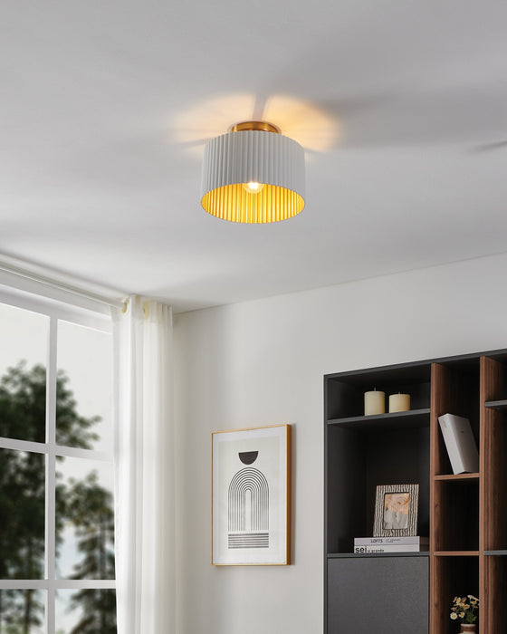 Semi-Flush Mount Thesis 206963A Leilani 11 inch 1 light Brushed Gold Semi Flush Mount with Matte White and Gold Metal Shade THESIS