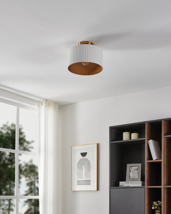 Semi-Flush Mount Thesis 206963A Leilani 11 inch 1 light Brushed Gold Semi Flush Mount with Matte White and Gold Metal Shade THESIS