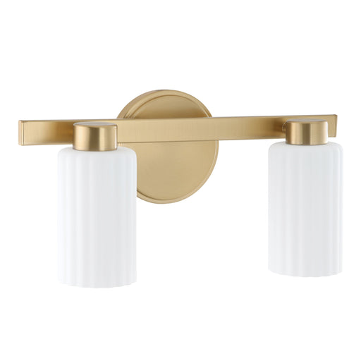 Vanity Light Thesis 207033A Bedminster 14 inch 2 light Champagne Gold Vanity Light with Etched Opal Ribbed Glass Shades THESIS