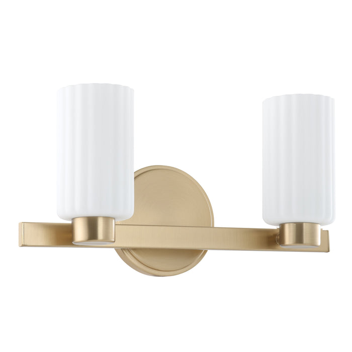 Vanity Light Thesis 207033A Bedminster 14 inch 2 light Champagne Gold Vanity Light with Etched Opal Ribbed Glass Shades THESIS