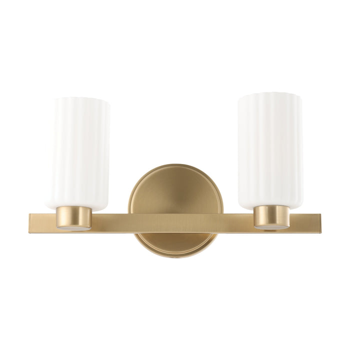 Vanity Light Thesis 207033A Bedminster 14 inch 2 light Champagne Gold Vanity Light with Etched Opal Ribbed Glass Shades THESIS