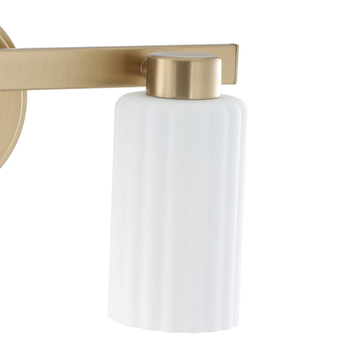 Vanity Light Thesis 207033A Bedminster 14 inch 2 light Champagne Gold Vanity Light with Etched Opal Ribbed Glass Shades THESIS