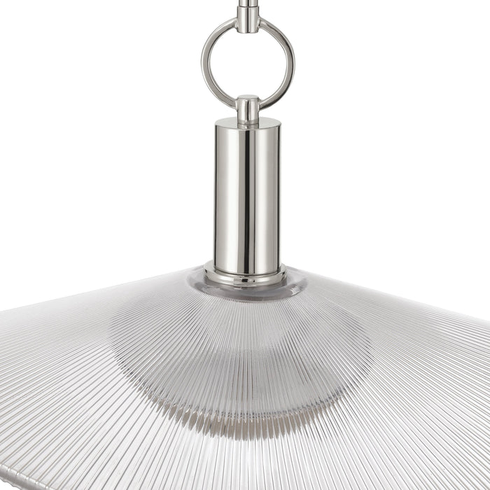 Convertible Pendant Thesis 207393A Novella 18 inch Polished Nickel LED Convertible Pendant with Clear Ribbed Glass Shade THESIS