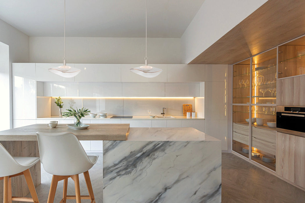 Convertible Pendant Thesis 207393A Novella 18 inch Polished Nickel LED Convertible Pendant with Clear Ribbed Glass Shade THESIS