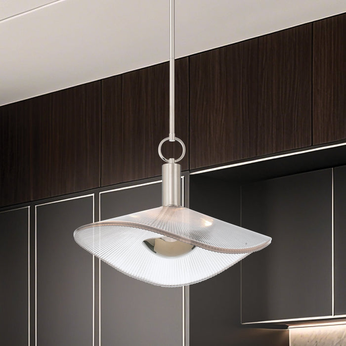 Convertible Pendant Thesis 207393A Novella 18 inch Polished Nickel LED Convertible Pendant with Clear Ribbed Glass Shade THESIS