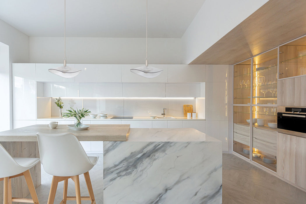 Convertible Pendant Thesis 207393A Novella 18 inch Polished Nickel LED Convertible Pendant with Clear Ribbed Glass Shade THESIS