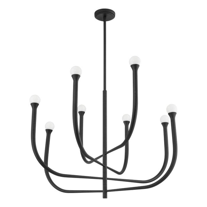 Chandelier Thesis 207262A Dahlia 36 inch 8 light Textured Black Chandelier with Opal Glass Shades THESIS