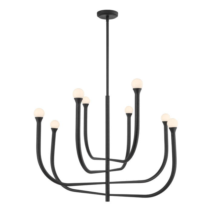Chandelier Thesis 207262A Dahlia 36 inch 8 light Textured Black Chandelier with Opal Glass Shades THESIS