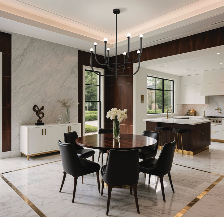 Chandelier Thesis 207262A Dahlia 36 inch 8 light Textured Black Chandelier with Opal Glass Shades THESIS