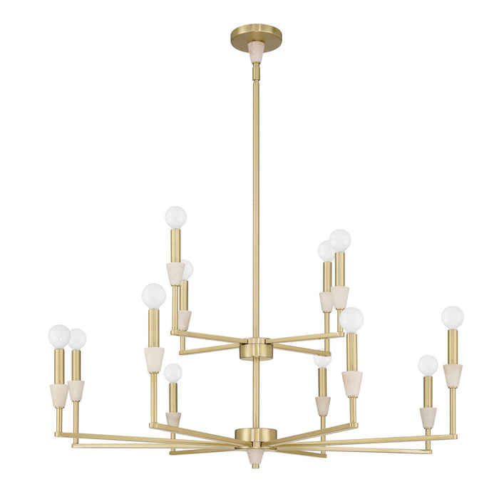 Chandelier Thesis 207361A Montclair 38 inch 12 light Brushed Gold and Natural Alabaster Chandelier THESIS