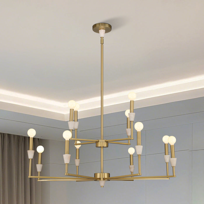 Chandelier Thesis 207361A Montclair 38 inch 12 light Brushed Gold and Natural Alabaster Chandelier THESIS