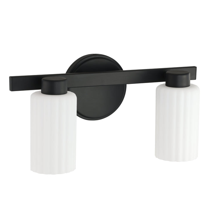 Vanity Light Thesis 207031A Bedminster 14 inch 2 light Matte Black Vanity Light with Etched Opal Ribbed Glass Shades THESIS