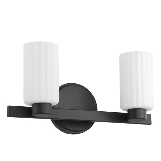 Vanity Light Thesis 207031A Bedminster 14 inch 2 light Matte Black Vanity Light with Etched Opal Ribbed Glass Shades THESIS