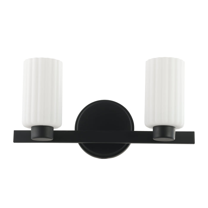 Vanity Light Thesis 207031A Bedminster 14 inch 2 light Matte Black Vanity Light with Etched Opal Ribbed Glass Shades THESIS