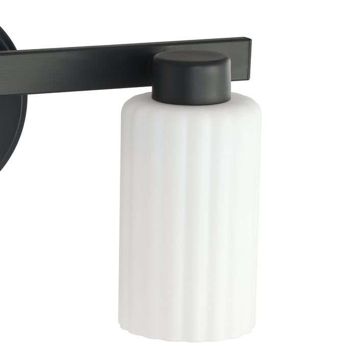 Vanity Light Thesis 207031A Bedminster 14 inch 2 light Matte Black Vanity Light with Etched Opal Ribbed Glass Shades THESIS