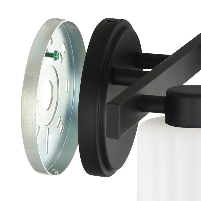 Vanity Light Thesis 207031A Bedminster 14 inch 2 light Matte Black Vanity Light with Etched Opal Ribbed Glass Shades THESIS