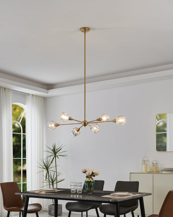 Chandelier Thesis 206943A Helena 42 inch 6 light Brushed Gold Chandelier with Clear Acrylic Shades THESIS