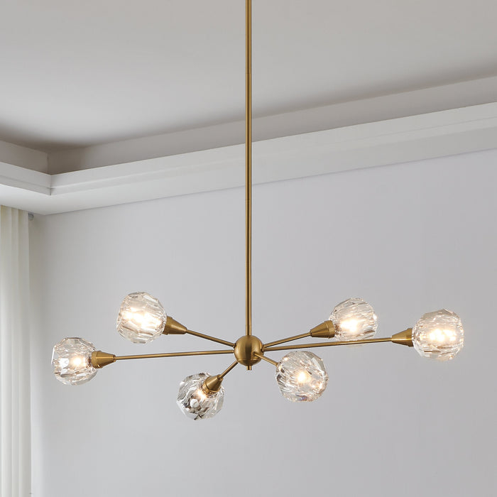 Chandelier Thesis 206943A Helena 42 inch 6 light Brushed Gold Chandelier with Clear Acrylic Shades THESIS