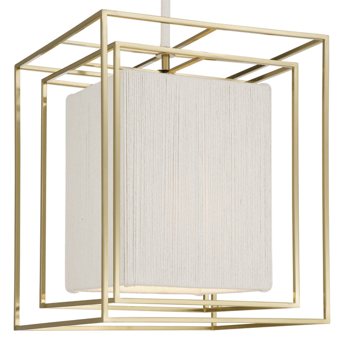 Pendant Light Thesis 207269A Abbey 18 inch 4 light Brass Pendant Light with Cream Cotton Rope Shade THESIS